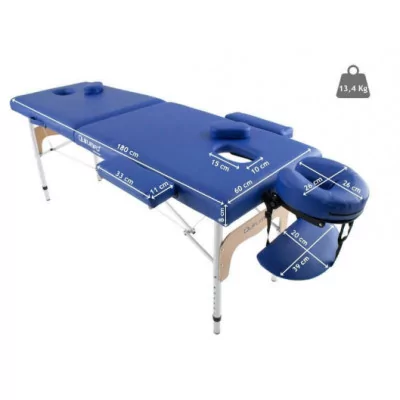 Table de massage pliante en aluminum 180 x 60 cm sans dossier Bleu