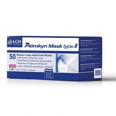 Boîte de 50 masques à liens Chirurgicaux AEROKYN - Type II R - My Podologie