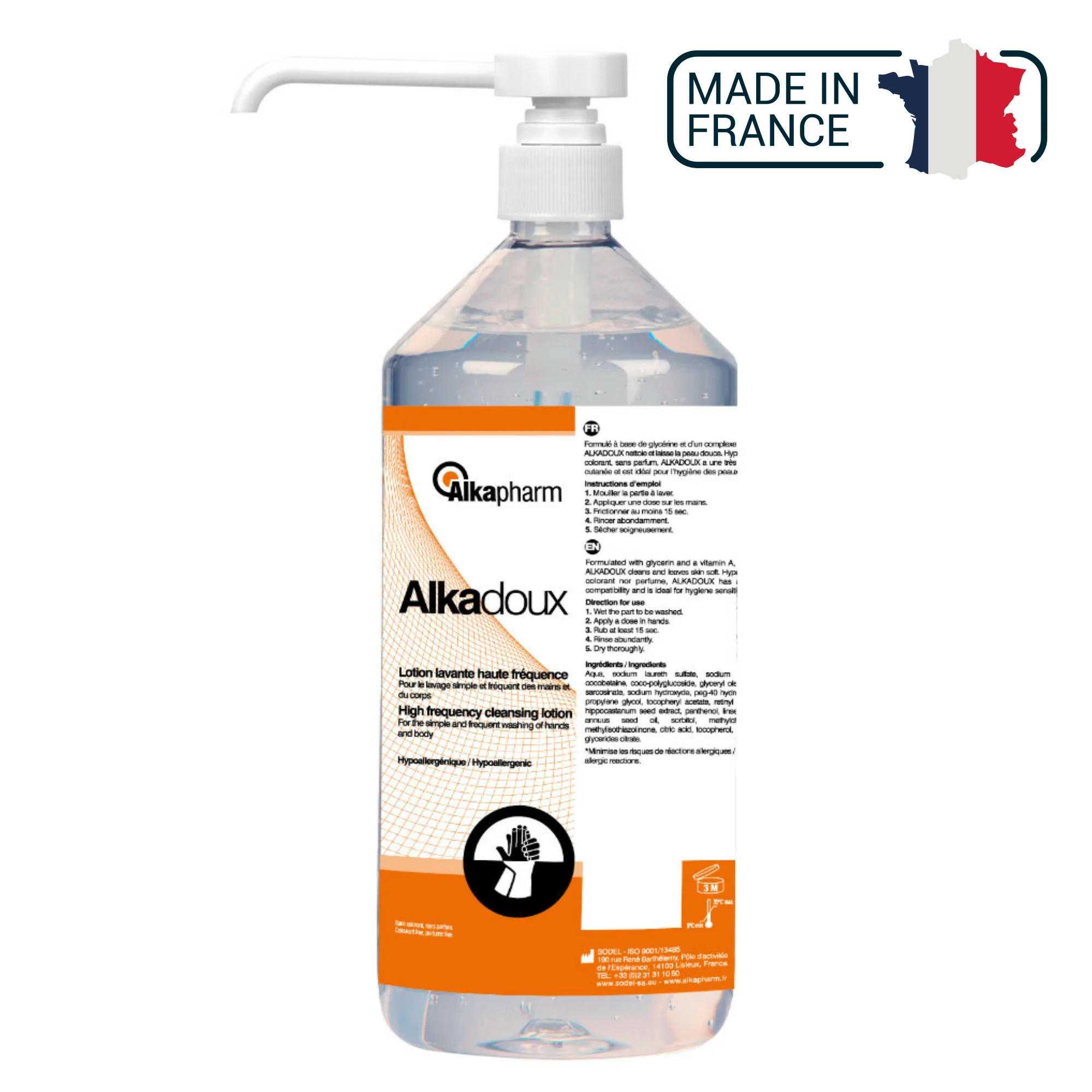 Alkadoux - Lotion lavante haute fréquence à pH neutre - Flacon pompe - 1 L - Alkapharm