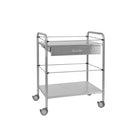 Tavolino in acciaio inox - 2 vassoi - 70 x 50 cm - Con cassetto