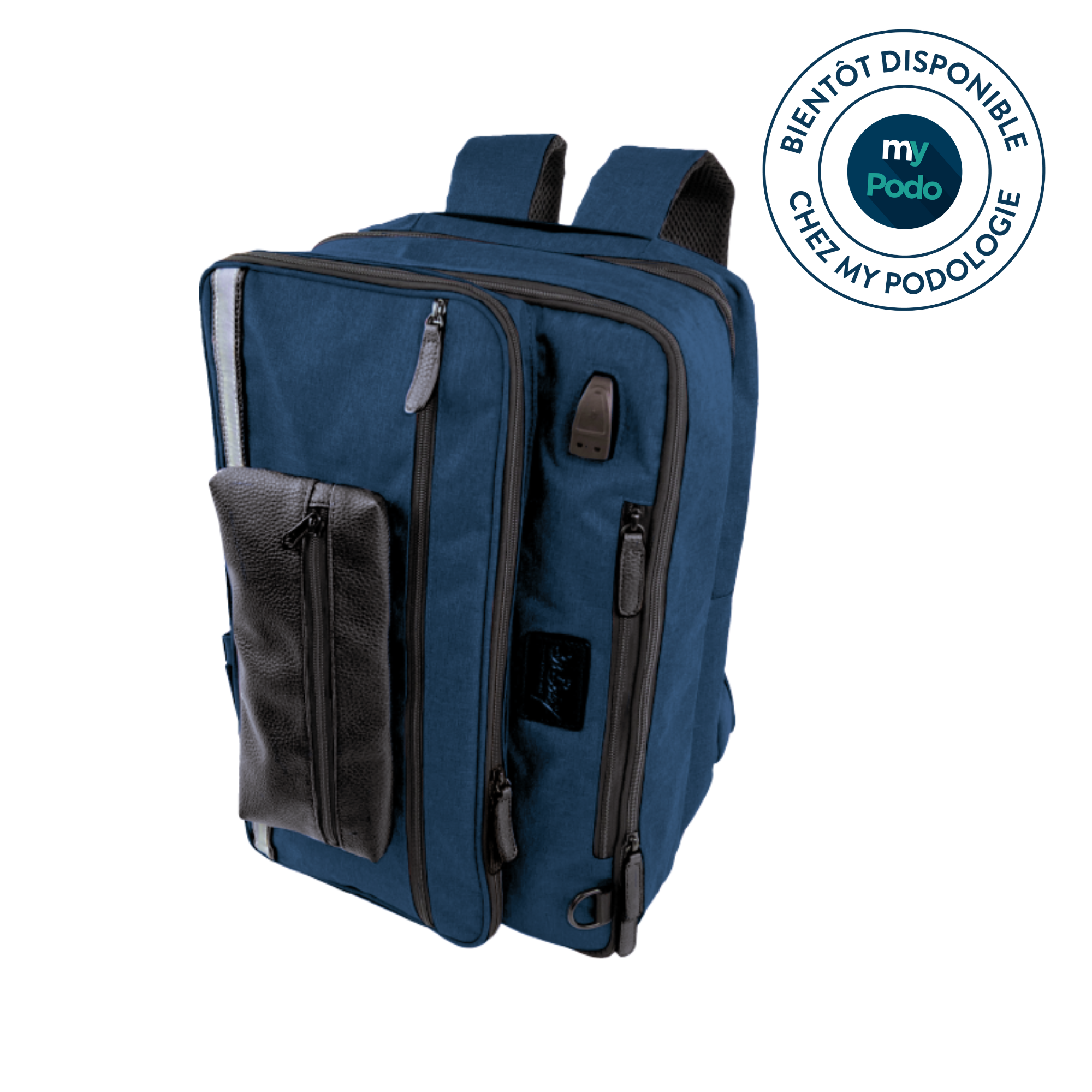 Sac à Dos Convertible En Cuir Véritable VereVerto - Bleu Marine, Fabriqué En Italie, Pratique Et Stylé